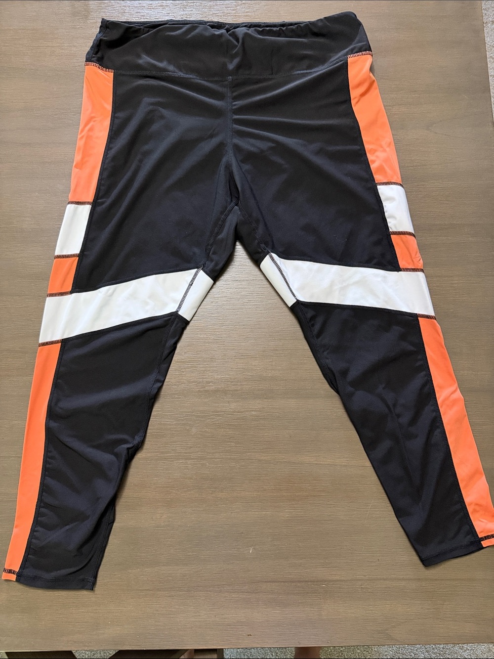 Black Leggings with Orange and White Panels